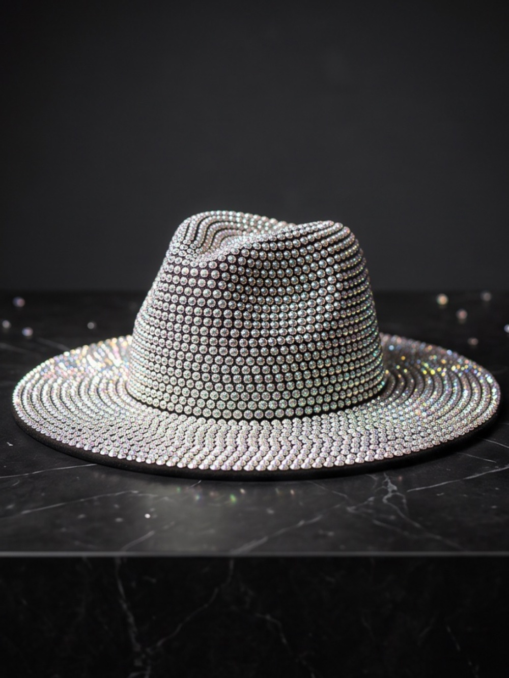 Black Dressy Hat with Iridescent Crystals